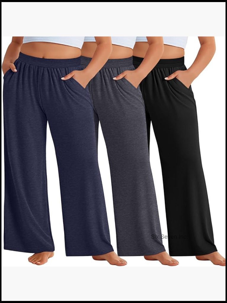 Plus Size Wide Leg Pants 3 Pack Loose Fit Palazzo Lounge Yoga High Waist Casual